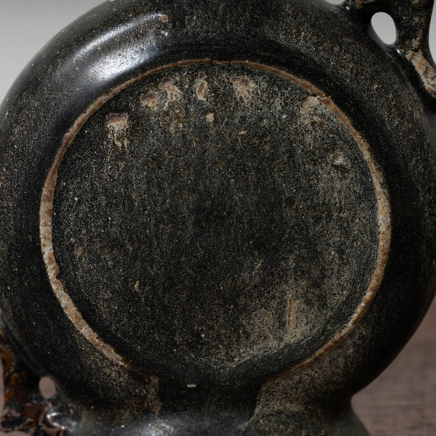 Goryeo Black Glazed Flat Jar with Dragon Handles