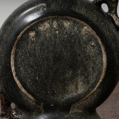 Goryeo Black Glazed Flat Jar with Dragon Handles