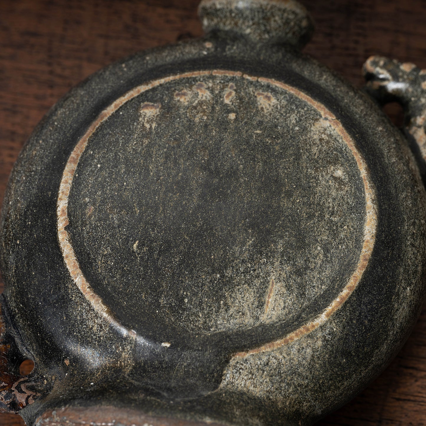 Goryeo Black Glazed Flat Jar with Dragon Handles