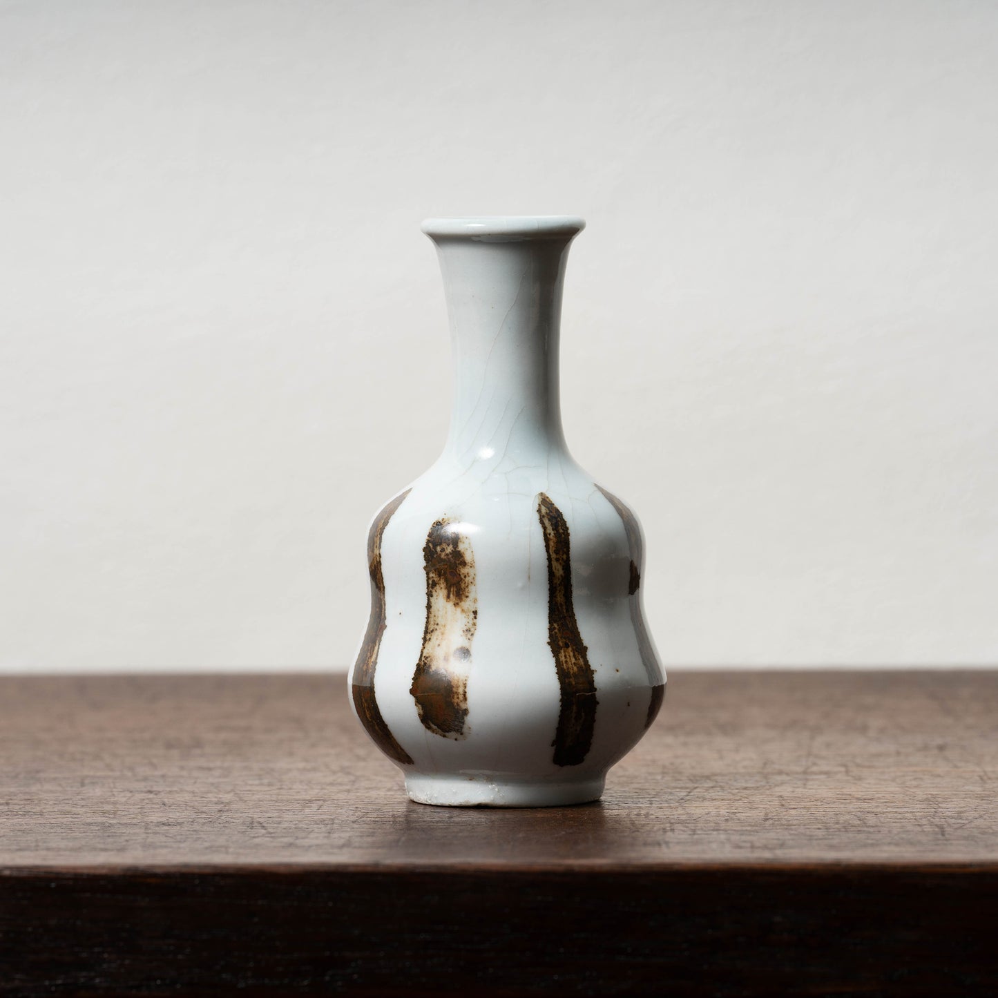 Joseon Dynasty Bunwon Ware Bottle with Striped Design in Underglazed Iron Brown