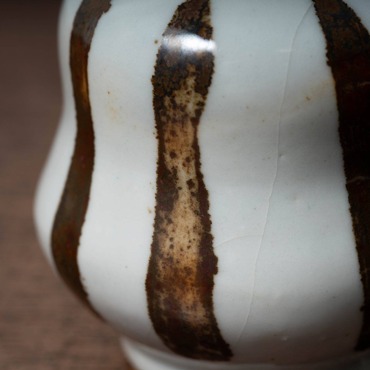 Joseon Dynasty Bunwon Ware Bottle with Striped Design in Underglazed Iron Brown