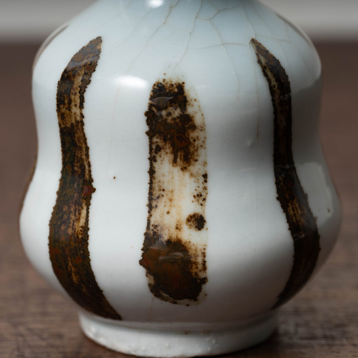 Joseon Dynasty Bunwon Ware Bottle with Striped Design in Underglazed Iron Brown