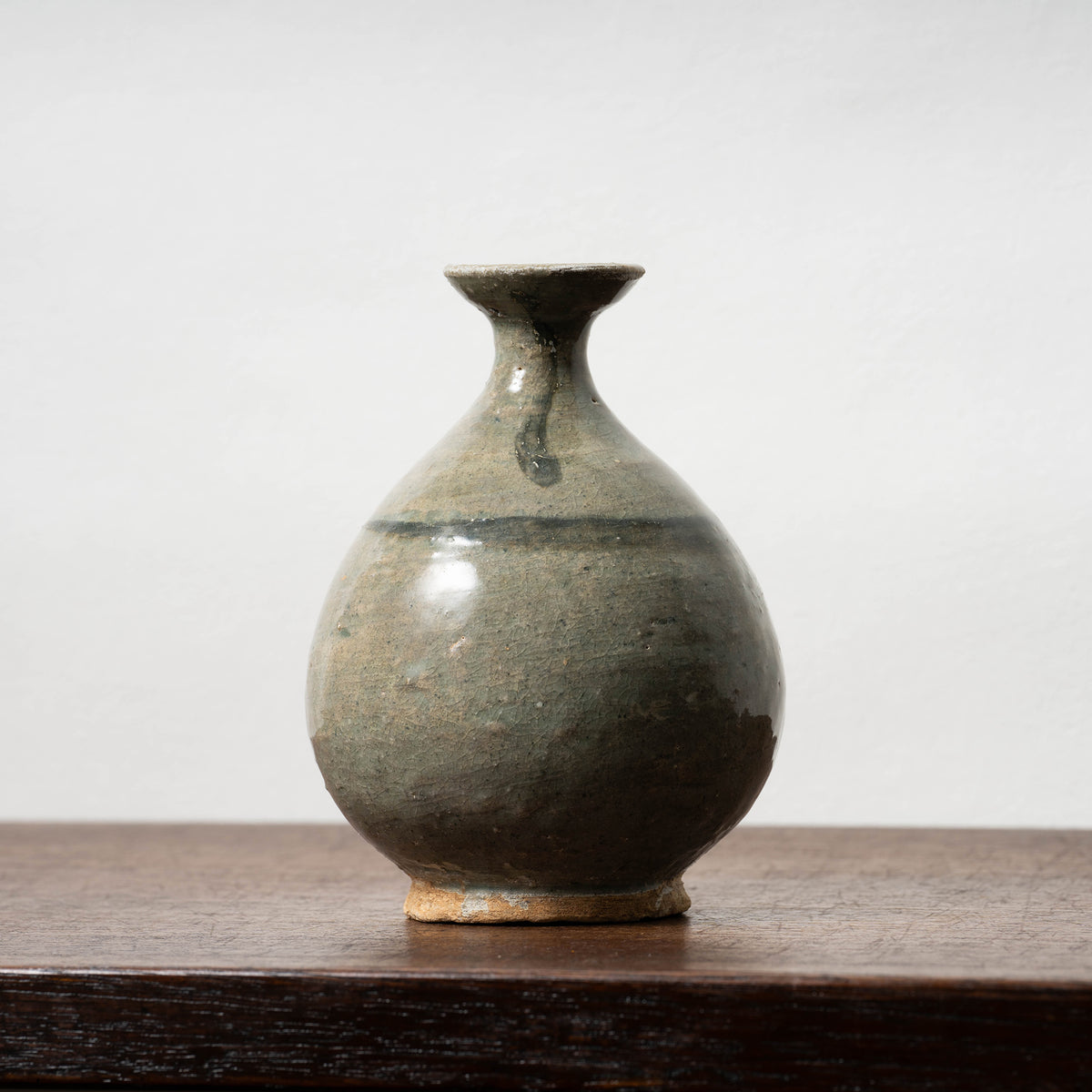 Joseon Dynasty Celadon Bottle with Underglaze Iron-painted