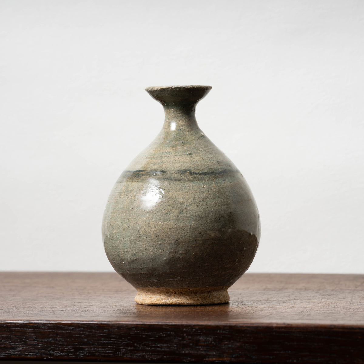 Joseon Dynasty Celadon Bottle with Underglaze Iron-painted