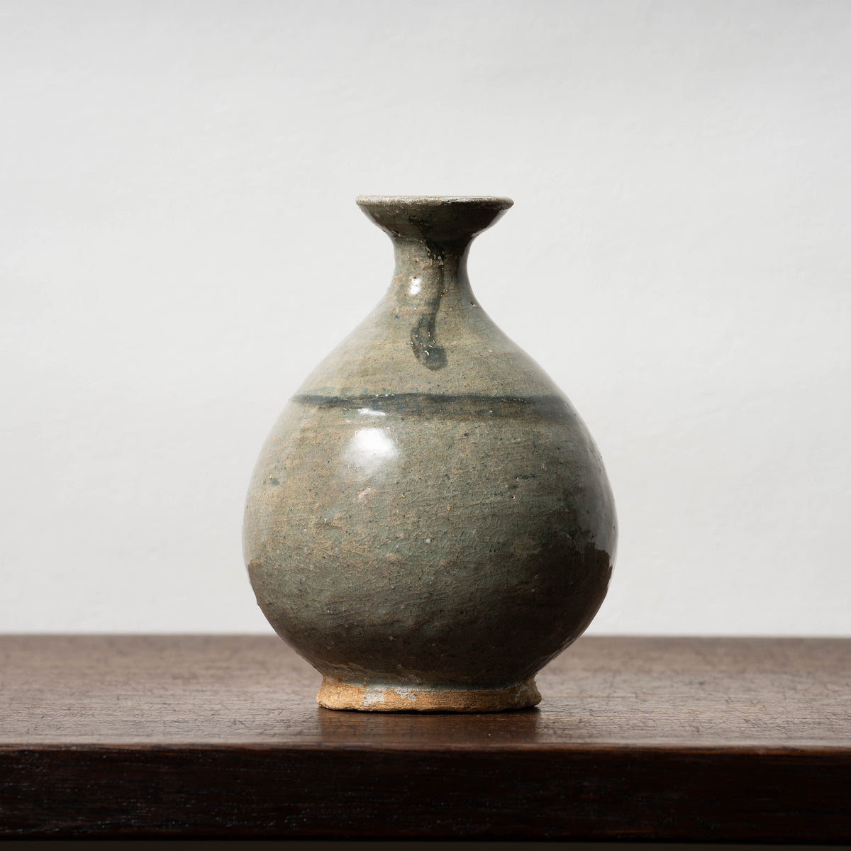 Joseon Dynasty Celadon Bottle with Underglaze Iron-painted
