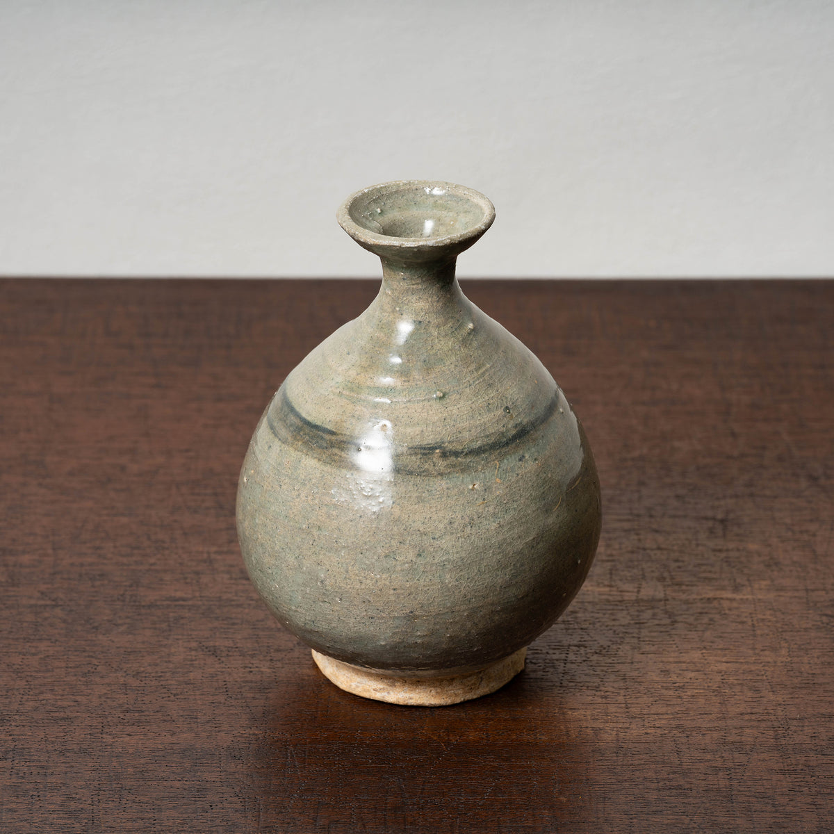 Joseon Dynasty Celadon Bottle with Underglaze Iron-painted