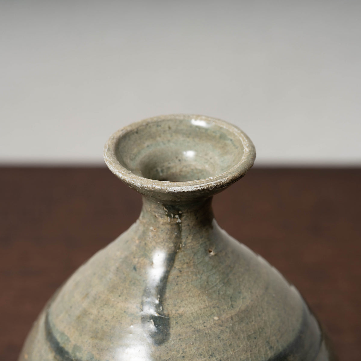 Joseon Dynasty Celadon Bottle with Underglaze Iron-painted