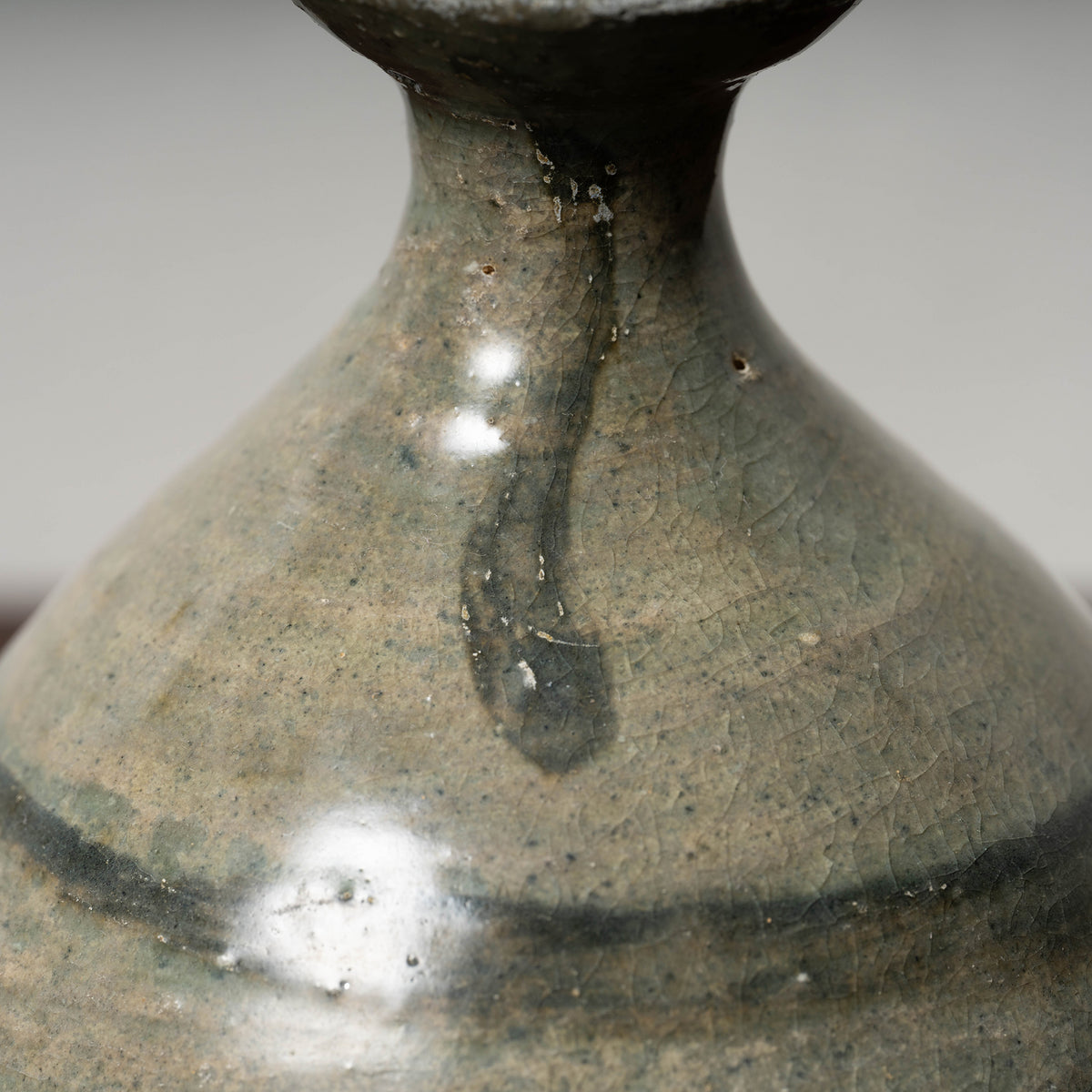 Joseon Dynasty Celadon Bottle with Underglaze Iron-painted