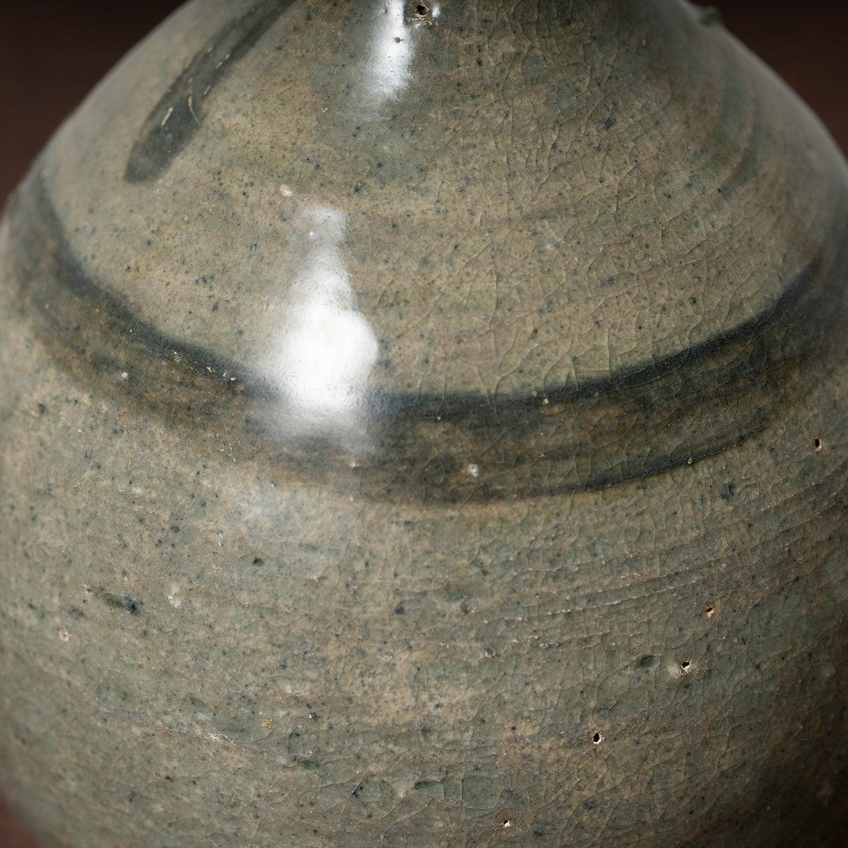 Joseon Dynasty Celadon Bottle with Underglaze Iron-painted