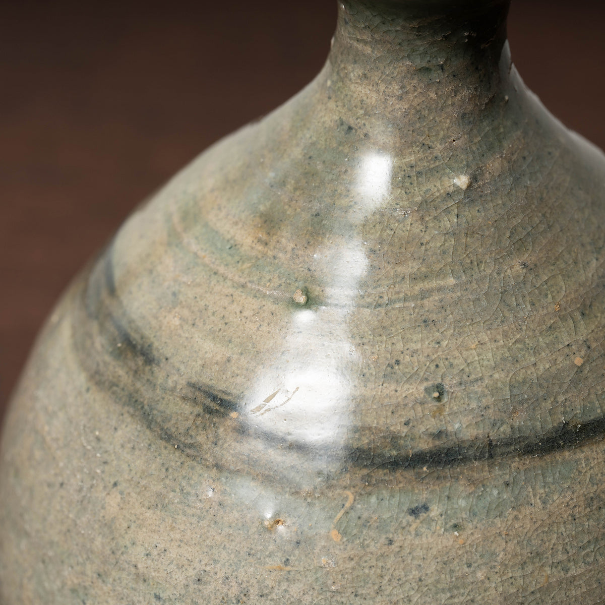 Joseon Dynasty Celadon Bottle with Underglaze Iron-painted