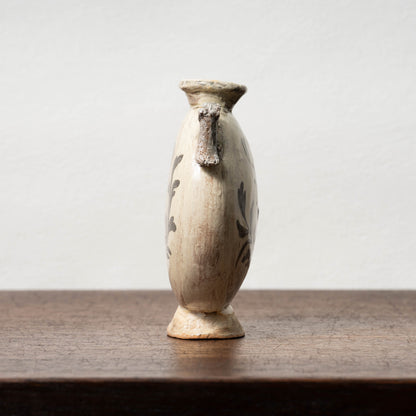Joseon Dynasty Buncheong Ware Flat Jar with Iron Painted Peony Design