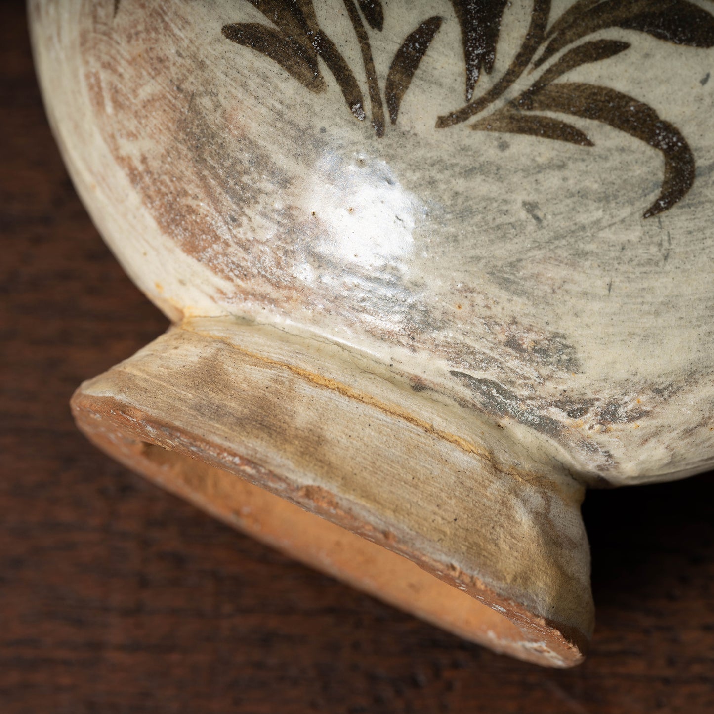 Joseon Dynasty Buncheong Ware Flat Jar with Iron Painted Peony Design