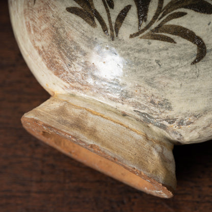 Joseon Dynasty Buncheong Ware Flat Jar with Iron Painted Peony Design