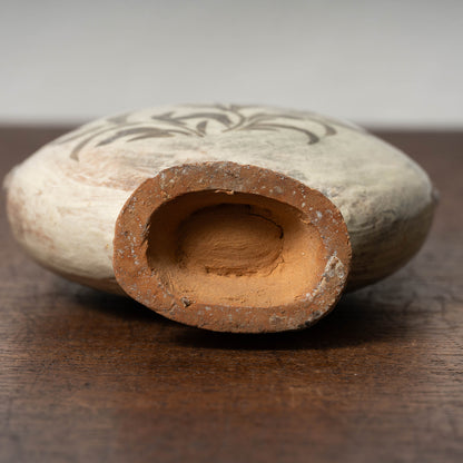 Joseon Dynasty Buncheong Ware Flat Jar with Iron Painted Peony Design