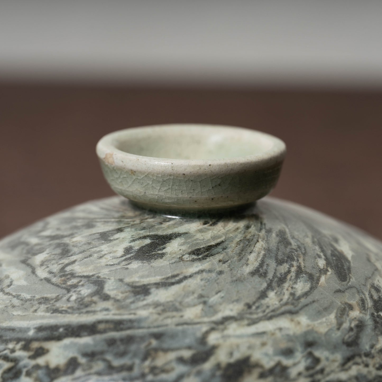 高麗 青磁練上油壺