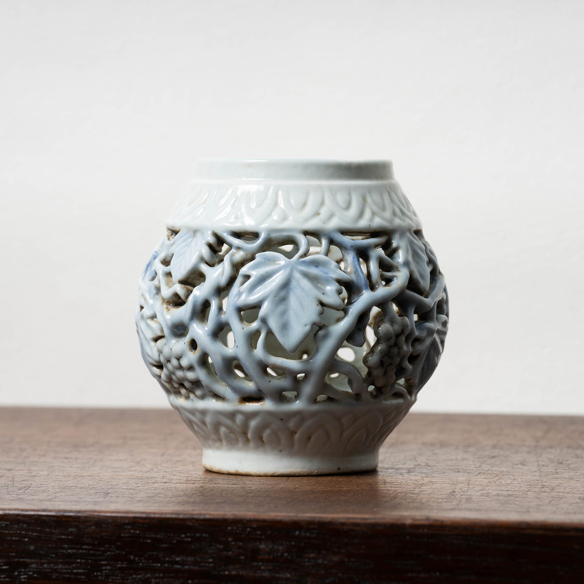 Joseon Blue-and-White Porcelain Brush Stand with Grapevine Design in Openwork
