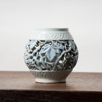 Joseon Blue-and-White Porcelain Brush Stand with Grapevine Design in Openwork