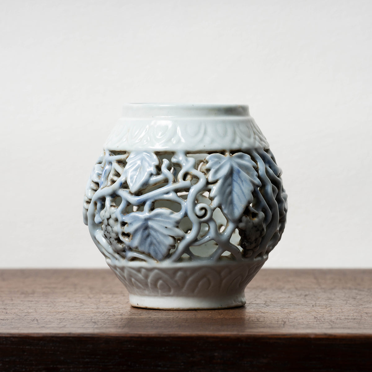 Joseon Blue-and-White Porcelain Brush Stand with Grapevine Design in Openwork