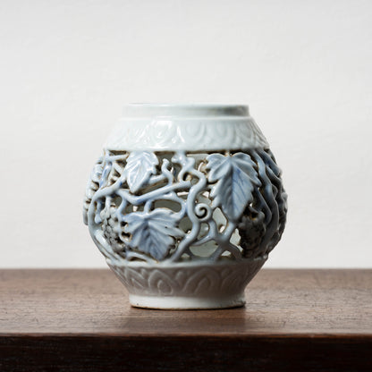 Joseon Blue-and-White Porcelain Brush Stand with Grapevine Design in Openwork