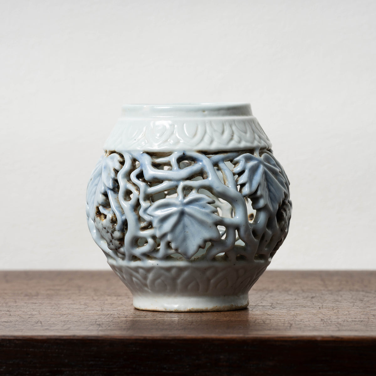 Joseon Blue-and-White Porcelain Brush Stand with Grapevine Design in Openwork