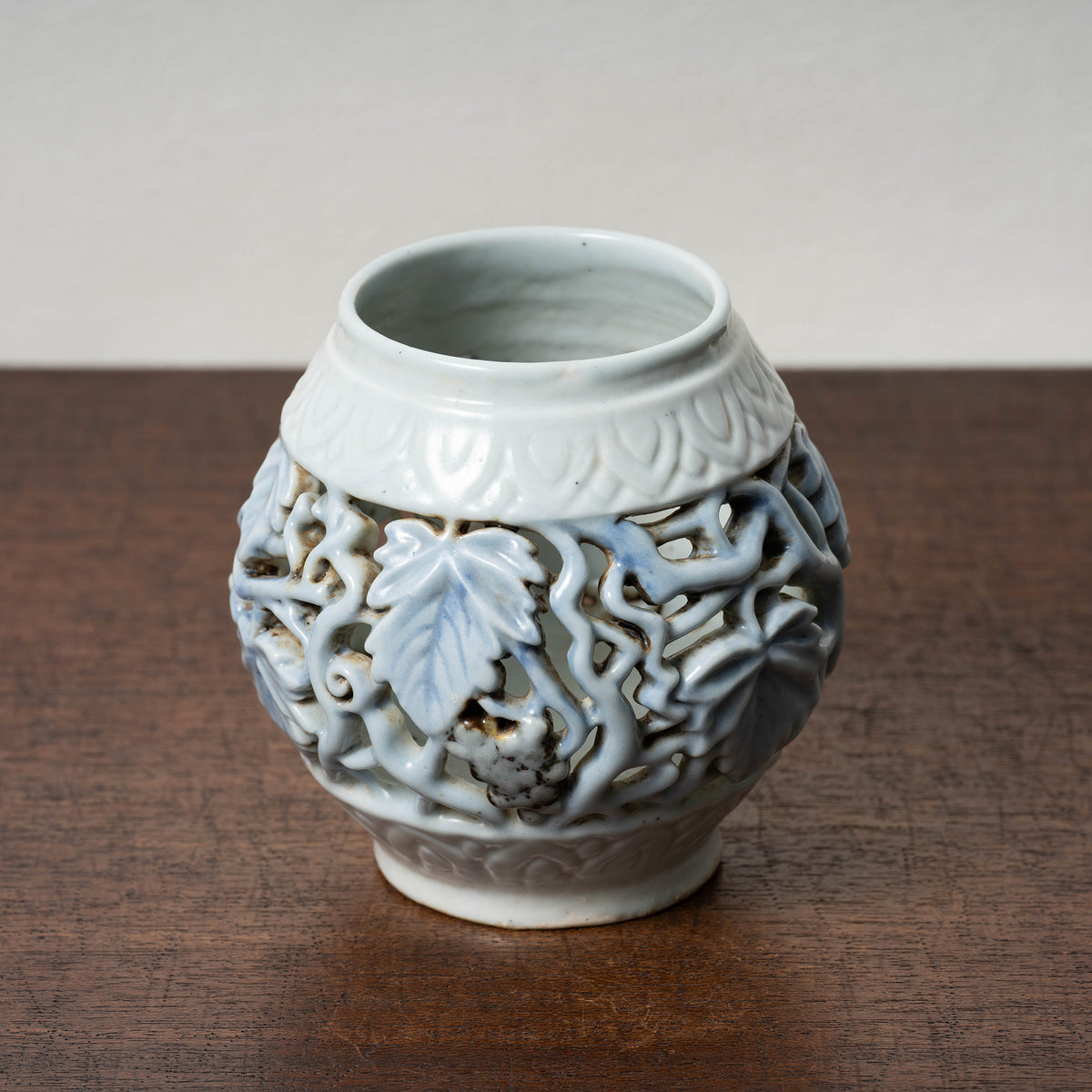 Joseon Blue-and-White Porcelain Brush Stand with Grapevine Design in Openwork