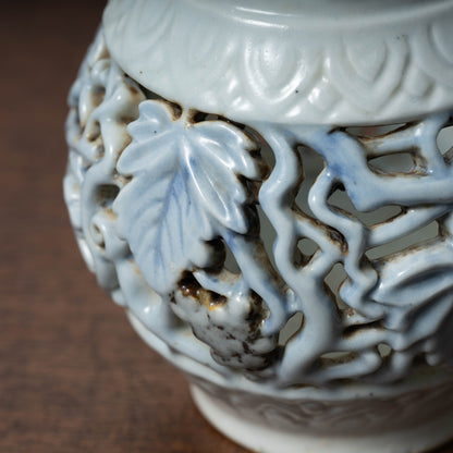 Joseon Blue-and-White Porcelain Brush Stand with Grapevine Design in Openwork