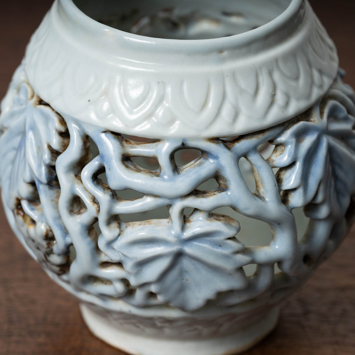 Joseon Blue-and-White Porcelain Brush Stand with Grapevine Design in Openwork