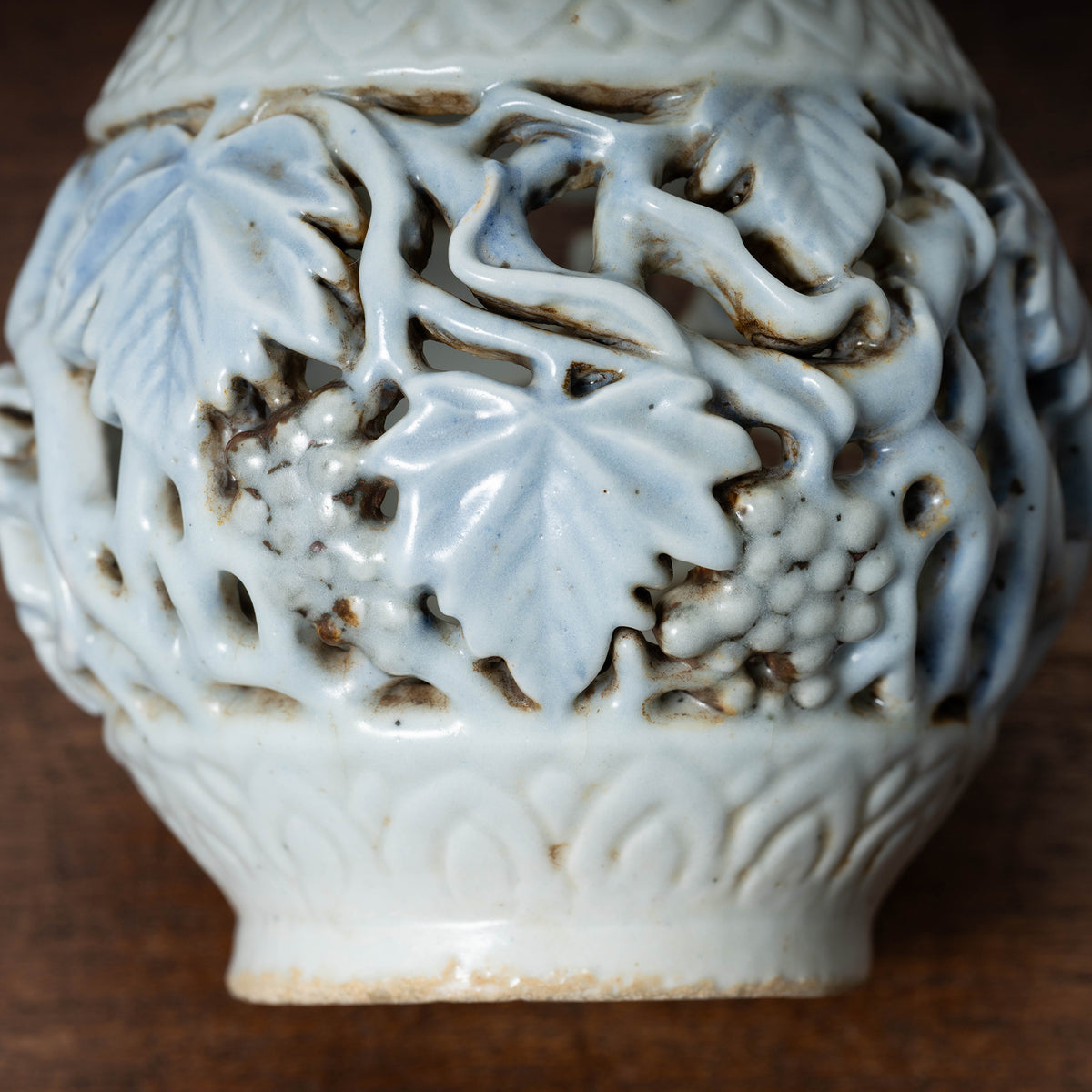 Joseon Blue-and-White Porcelain Brush Stand with Grapevine Design in Openwork
