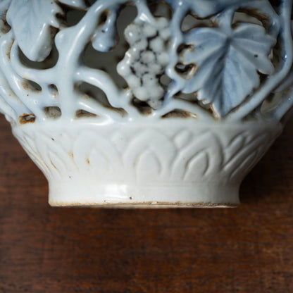 Joseon Blue-and-White Porcelain Brush Stand with Grapevine Design in Openwork