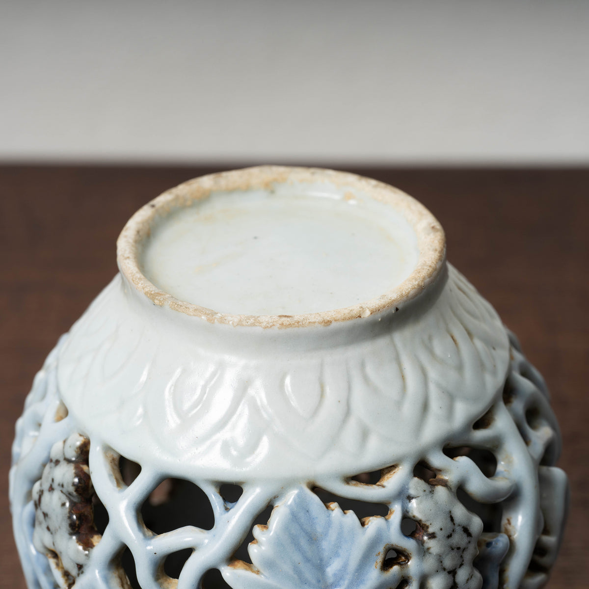 Joseon Blue-and-White Porcelain Brush Stand with Grapevine Design in Openwork