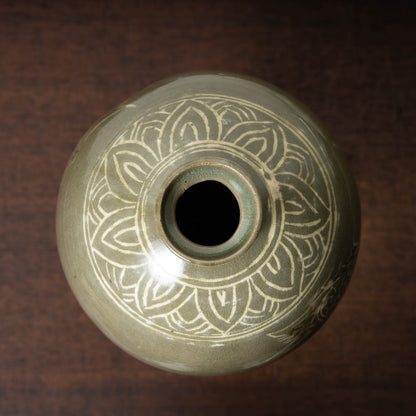 Goryeo Dynasty Celadon Mei-ping Vase with Inlaid Fish-Dragon Design