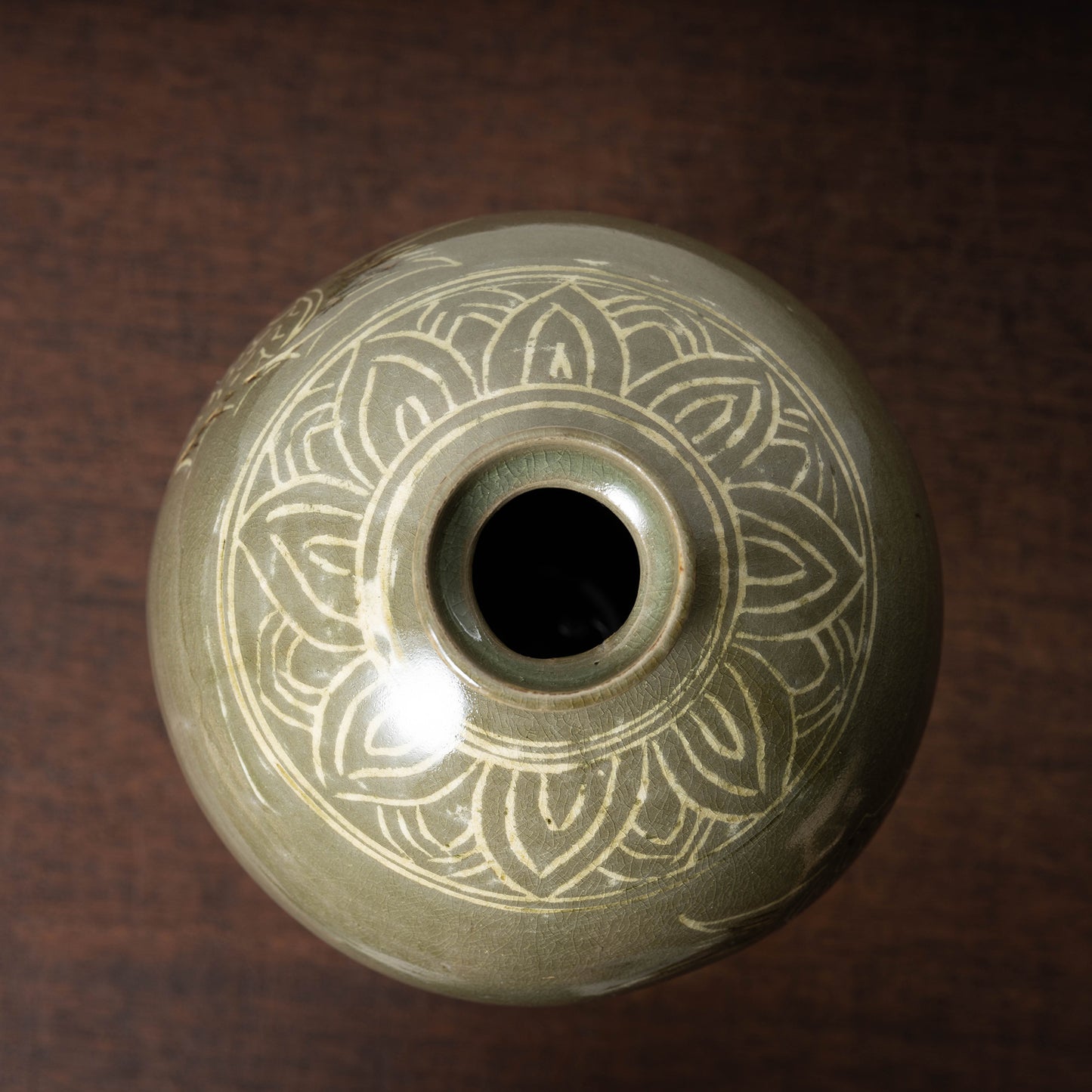 Goryeo Dynasty Celadon Mei-ping Vase with Inlaid Fish-Dragon Design