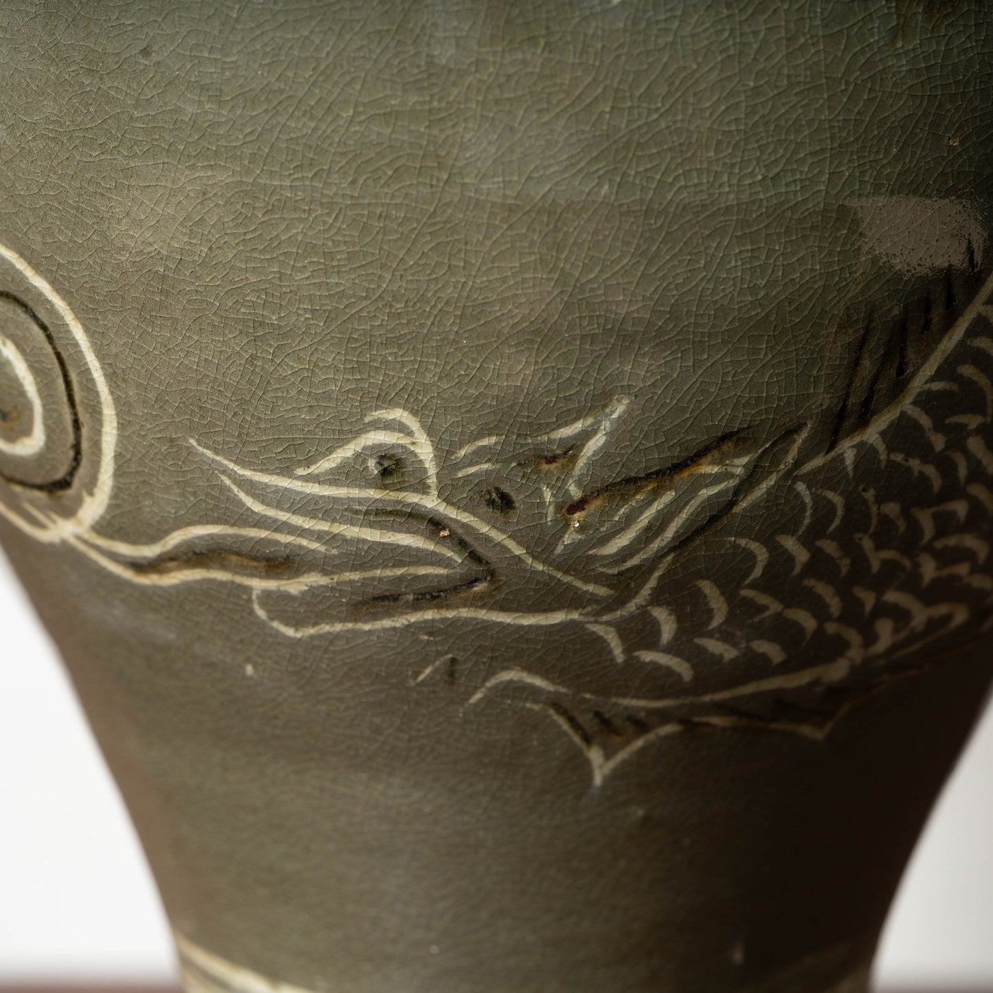 Goryeo Dynasty Celadon Mei-ping Vase with Inlaid Fish-Dragon Design