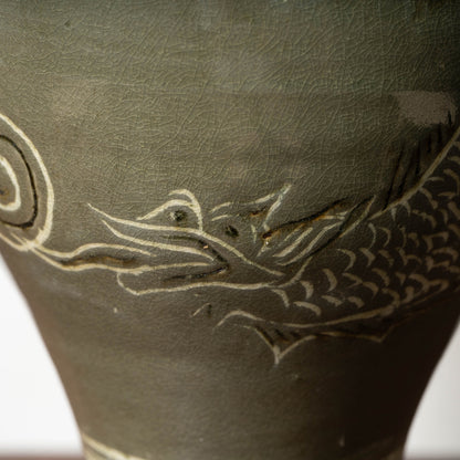 Goryeo Dynasty Celadon Mei-ping Vase with Inlaid Fish-Dragon Design