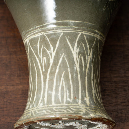 Goryeo Dynasty Celadon Mei-ping Vase with Inlaid Fish-Dragon Design