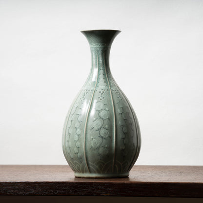 Goryeo Dynasty Celadon Vase with Inlaid Chrysanthemum Design