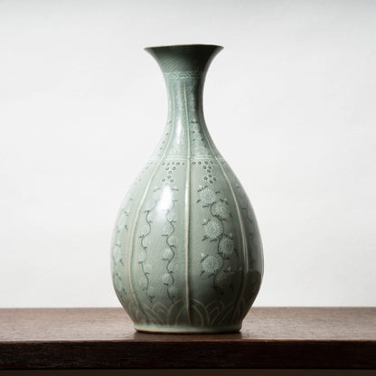 Goryeo Dynasty Celadon Vase with Inlaid Chrysanthemum Design