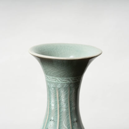 Goryeo Dynasty Celadon Vase with Inlaid Chrysanthemum Design