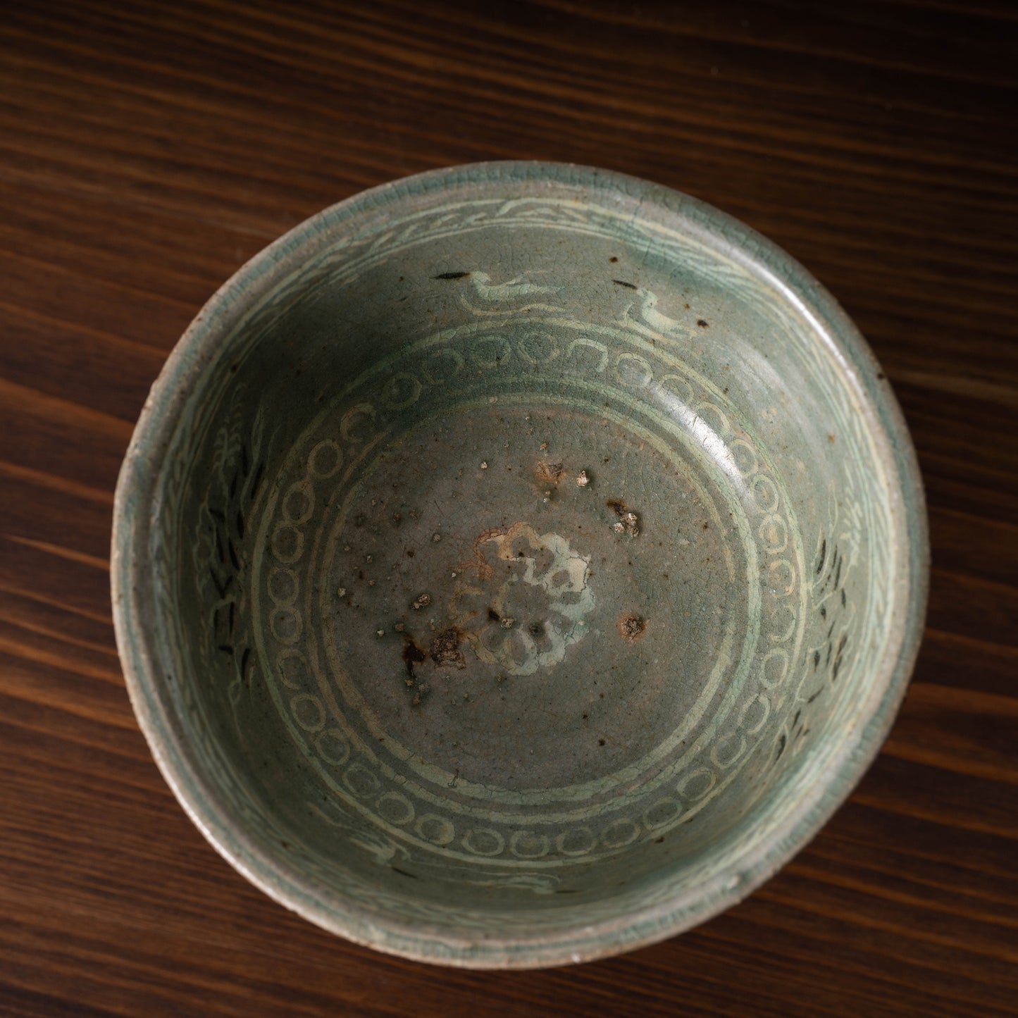 Goryeo Celadon Stem cup with Inlaid Crane Design