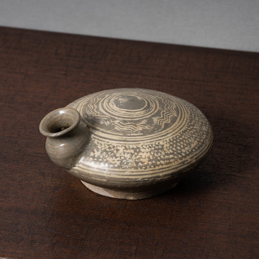Joseon Dynasty Buncheong Ware Flat Jar with Inlaid
