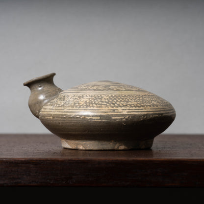 Joseon Dynasty Buncheong Ware Flat Jar with Inlaid