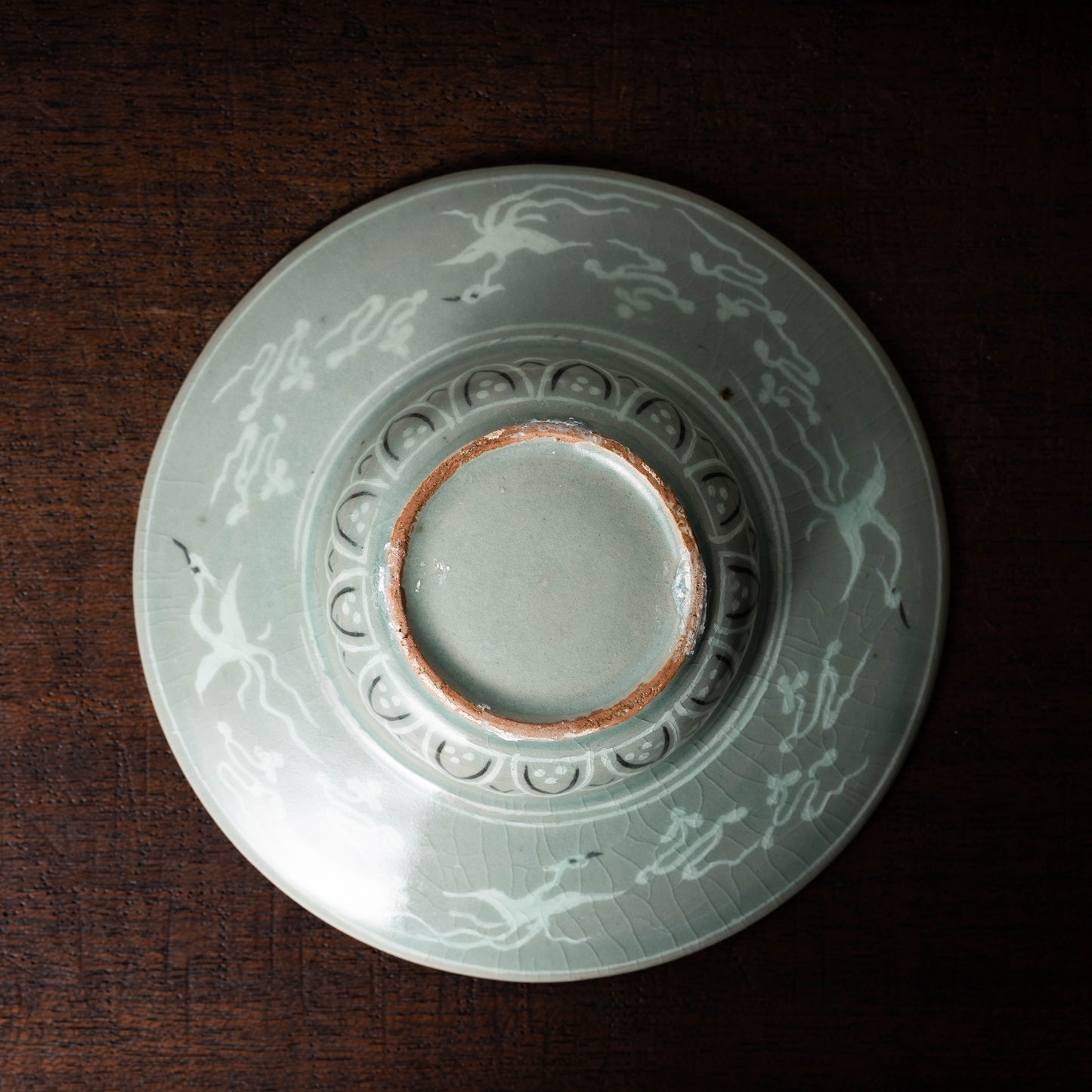 Goryeo Dynasty Celadon Bowl Stand with Inlaid Cloud and Dragon Design