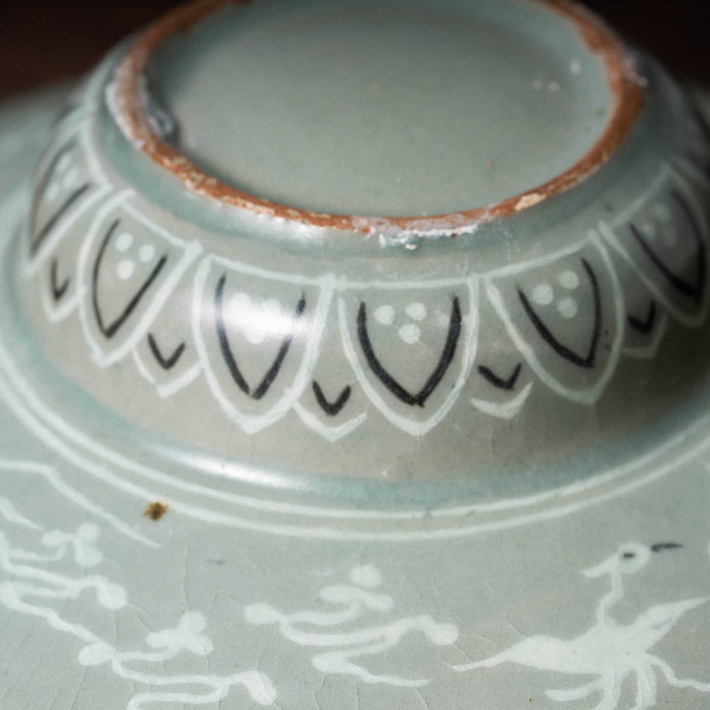 Goryeo Dynasty Celadon Bowl Stand with Inlaid Cloud and Dragon Design