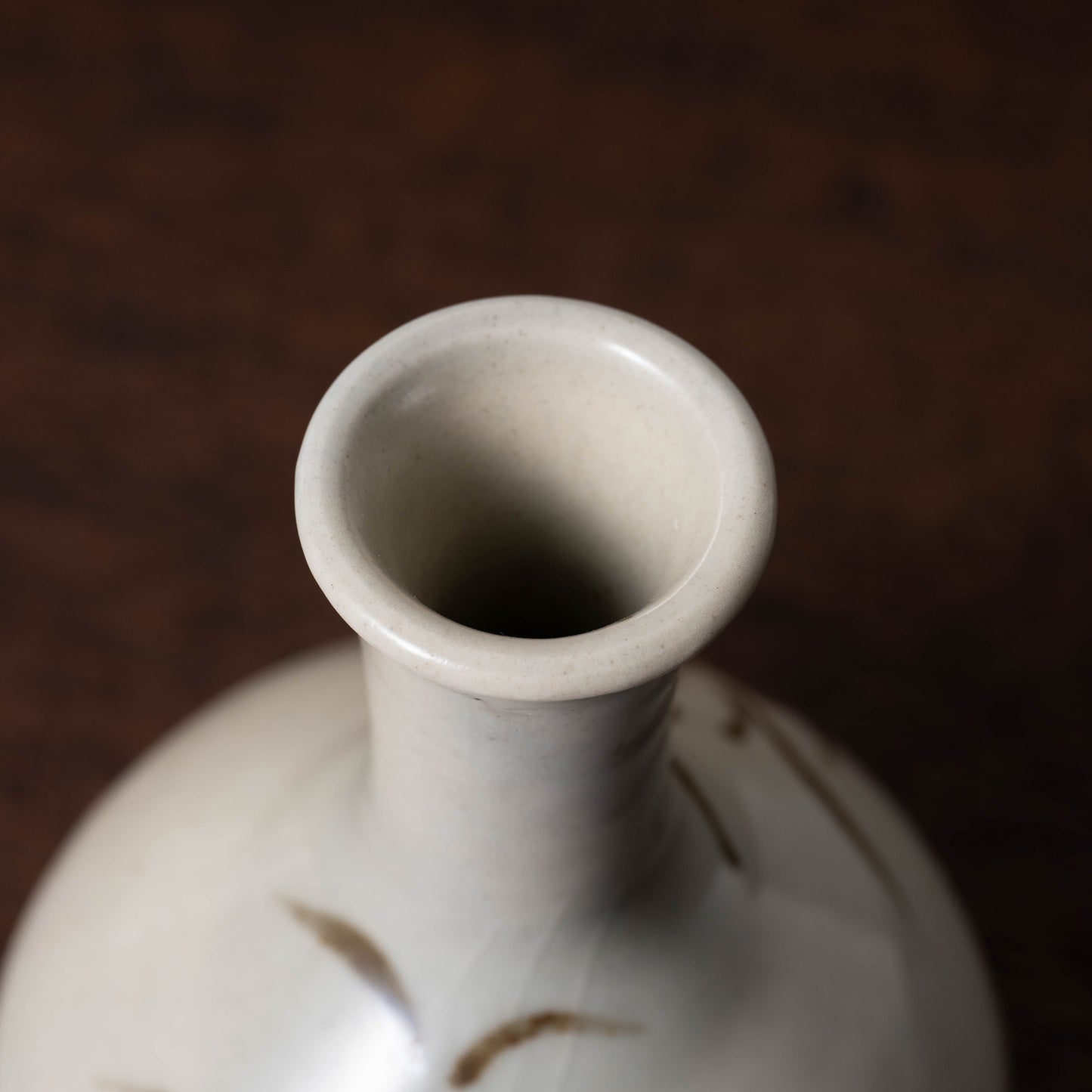 Joseon Dynasty White Porcelain Bottle with Flower Design