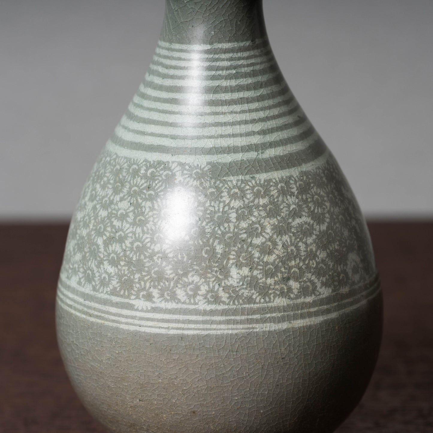 Goryeo Dynasty Celadon Bottle with Inlaid Flower Design