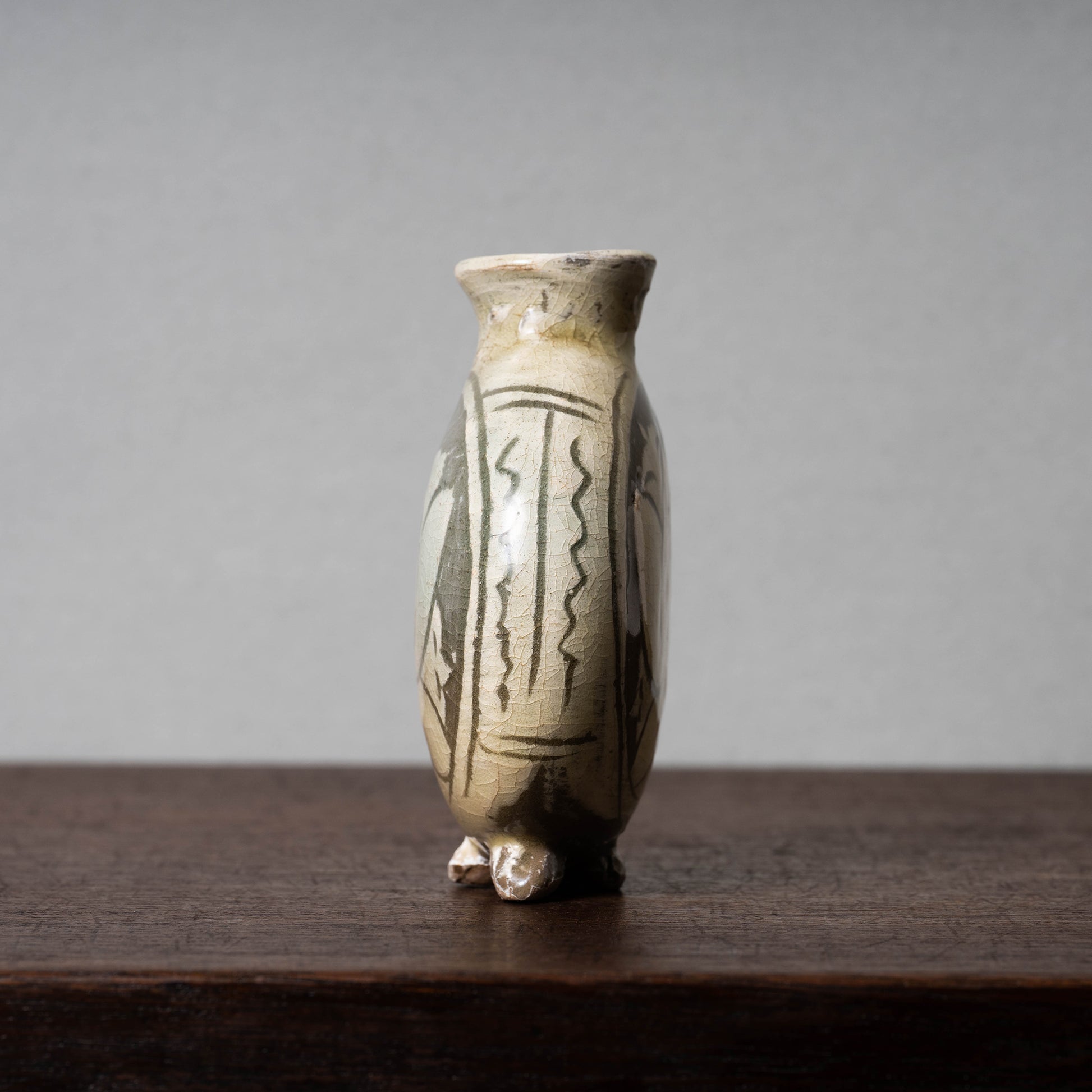 Vase Buncheong Gray w/ Inlaid Lotus
