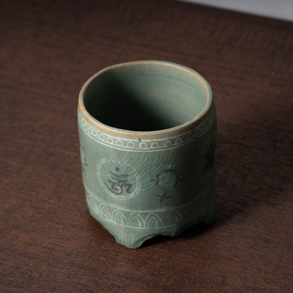 Goryeo Dynasty Celadon Jar and cover with Inlaid Sanskrit Characters