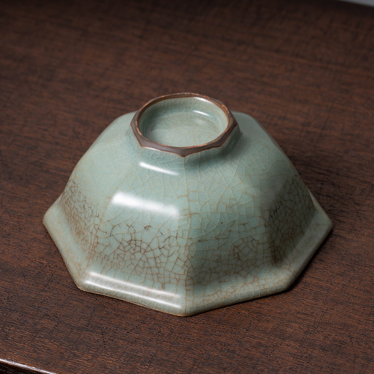 Yuan Dynasty Guan ware Celadon Teabowl with Pasted Tortoise Design