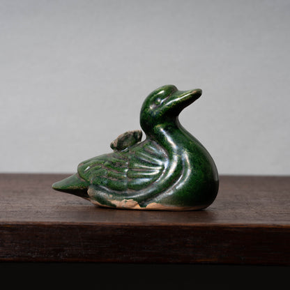 北宋 磁州窯 緑釉鳥形置物（一対）